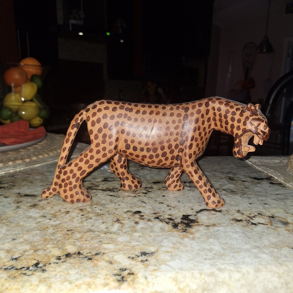 Hand carved wood  leopard  12x 5